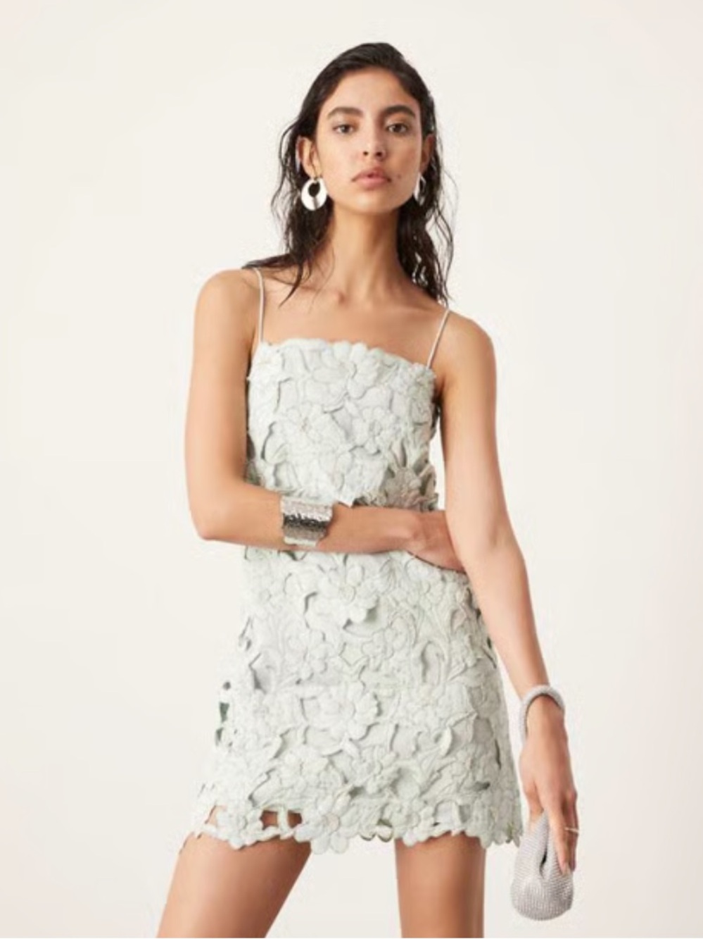 ASOS EDITION floral cutwork cami shift mini dress in light green